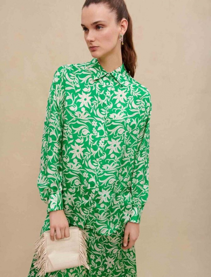 Maje Printed Satiny Blouse Dames Groen | ZCHXNAV-24